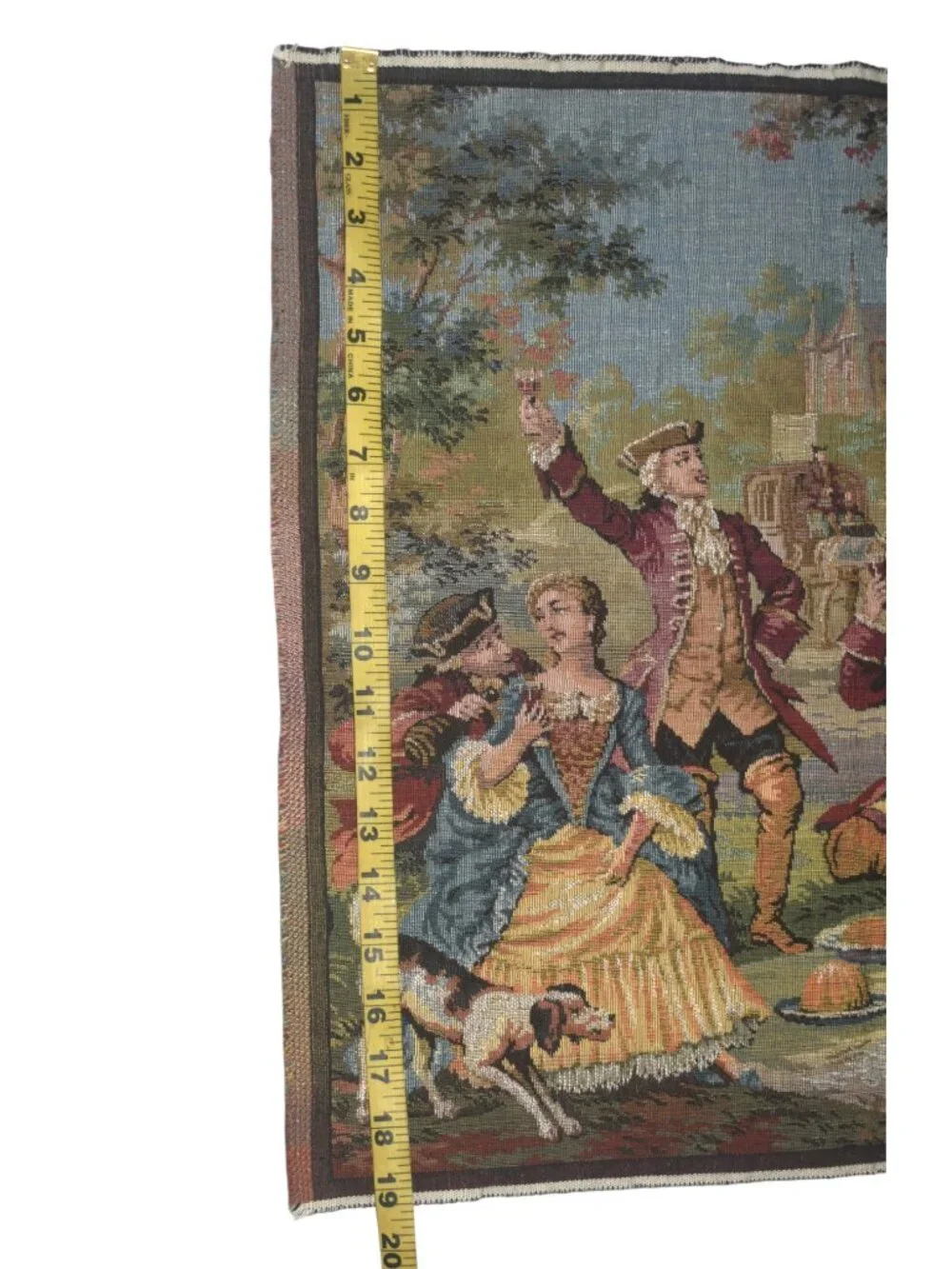 Vintage Tapestry Wall Hanging French Rococo Art Picnic People Dog Belgium 19x19